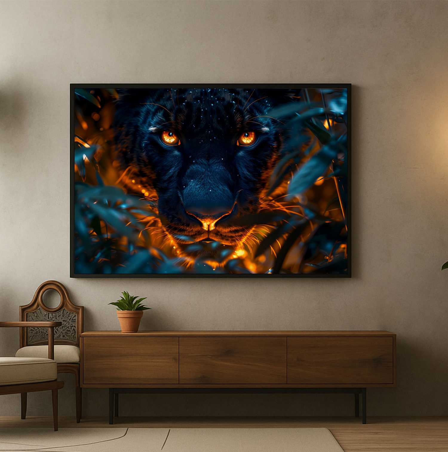 Quadro Decorativo Pantera Negra Flamejante 